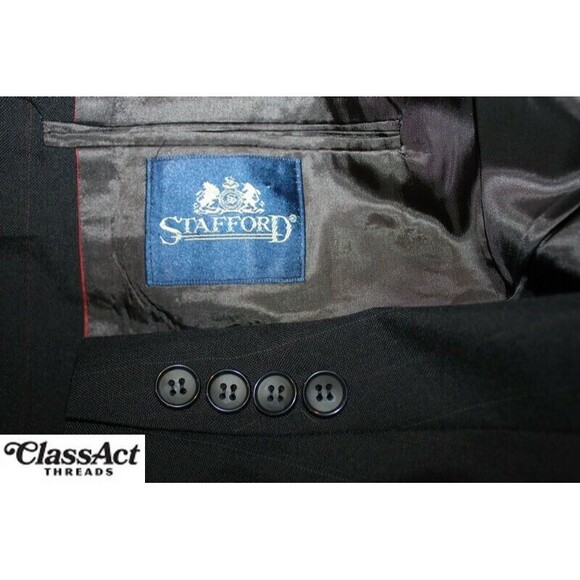 Stafford 2 Piece Suit Mens Blue Striped Wool Blend 2 Btn 40R Pleated Fronts 35"W - Picture 11 of 11